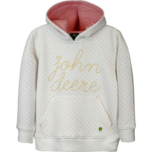 White with Pink Polka Dots Script Hoodie