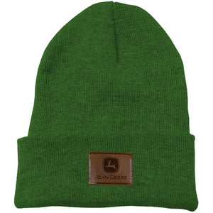 Green Beanie with Leather Logo