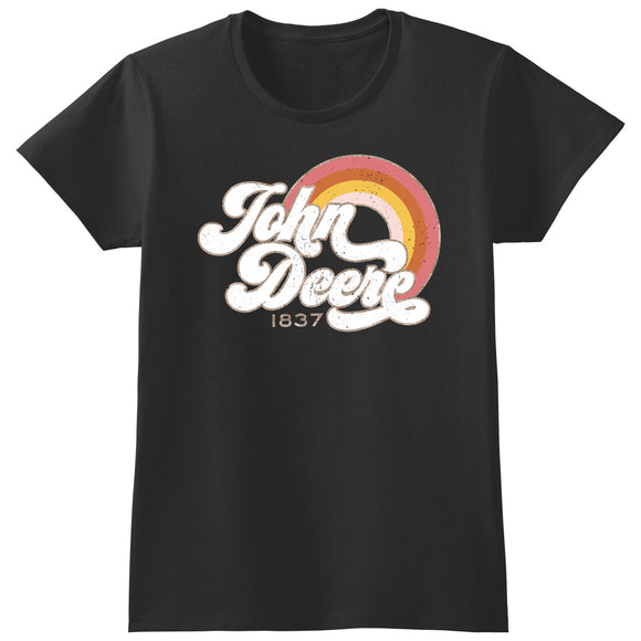 Women's Black Retro 70s Rainbow Tee