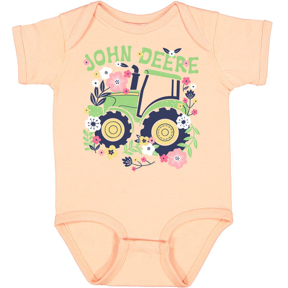 Infant Peach Flowers & Tractor Bodysuit