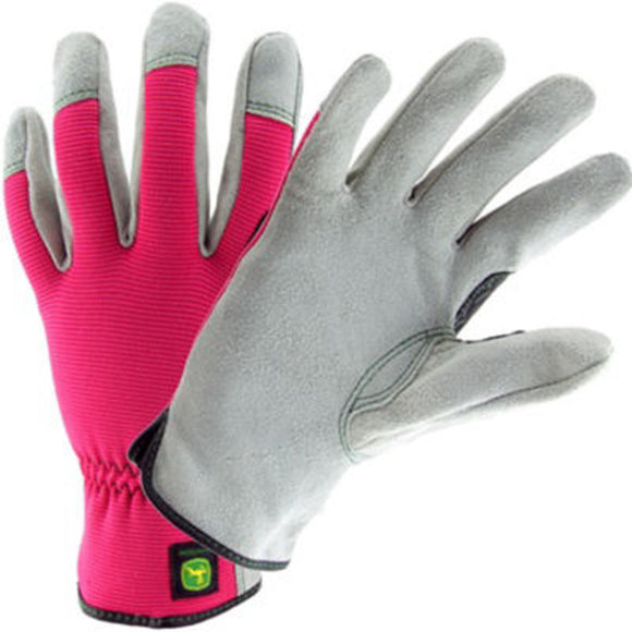 Cowhide Glove with Pink Spandex Back