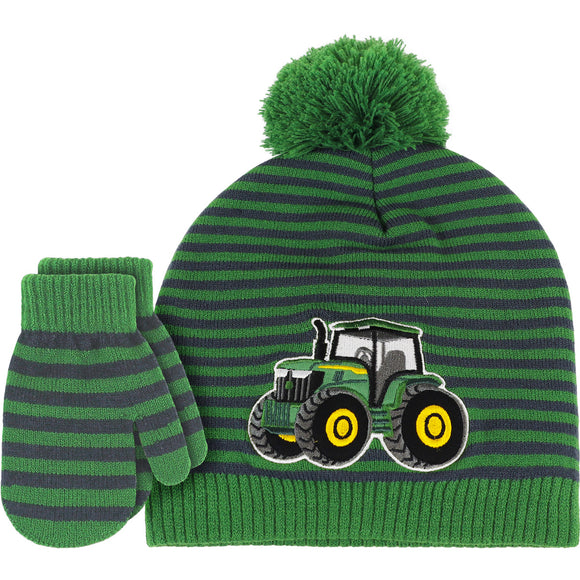 Toddler Stripped Tractor Touque & Mitten Set