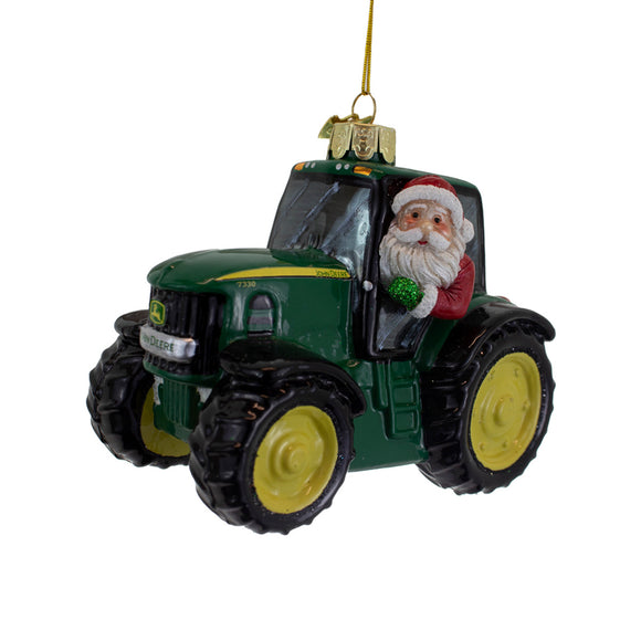 Glass Santa in his John Deere Ornament - LP84677