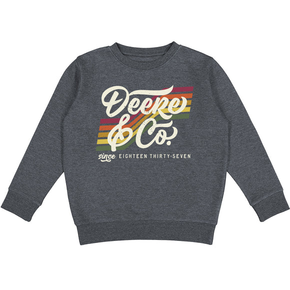 Youth Charcoal 70s Stripe Crew Fleece