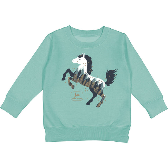 Toddler Turquoise Horse Forest Crew Fleece