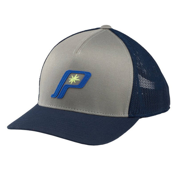 Adjustable Mesh Snapback Hat with Retro Blue Logo, Navy